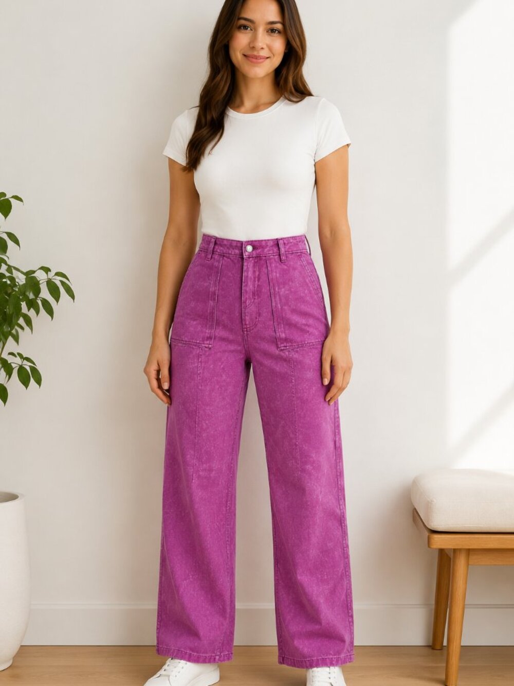 Scoop Magenta Denim Wide Leg Jeans